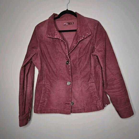 Prana Corduroy Kara Jacket Coat Button Up Burgundy Stretch Cotton Women's Size L - Picture 1 of 8